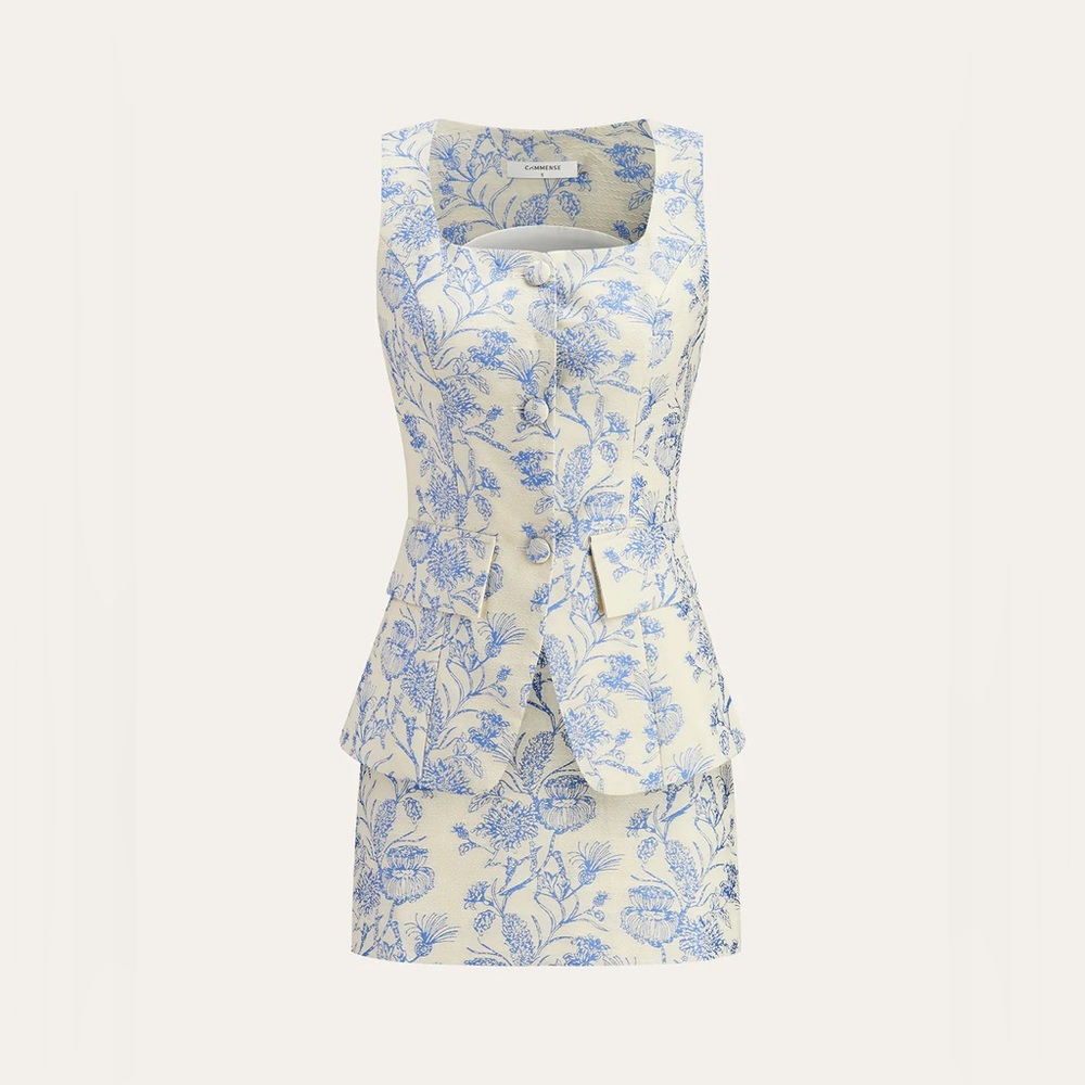 Commense Cream and Light Blue Floral Mini Dress - Picture 6 of 16